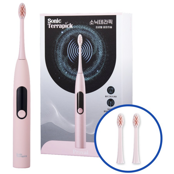 치과약국추천 프로벨 음파전동칫솔 고급모델 5가지모드 방수 칫솔모2개, 1개, 핑크, 소닉테라픽