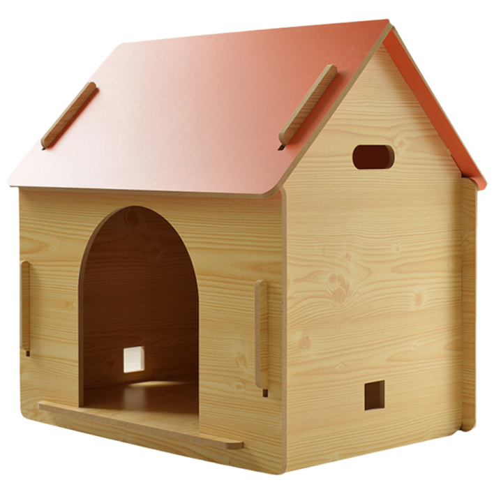 아이위크 반려견 애견 우드 케이지 사계절 펫 집 (철문 미포함), 레드, 1개