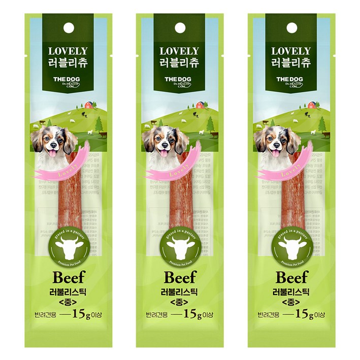 더독 강아지 러블리츄 불리스틱 간식 중형, 소근육, 15g, 3개
