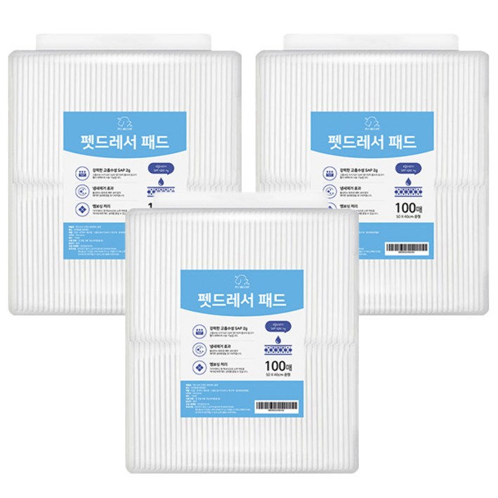 펫드레서 반려견 배변패드 절약형 무향 15g, 100개입, 3개