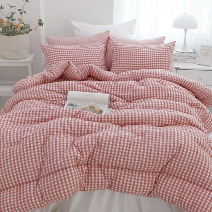 보몽드 국내 제조 부드러운 워싱 밀크체크 차렵이불