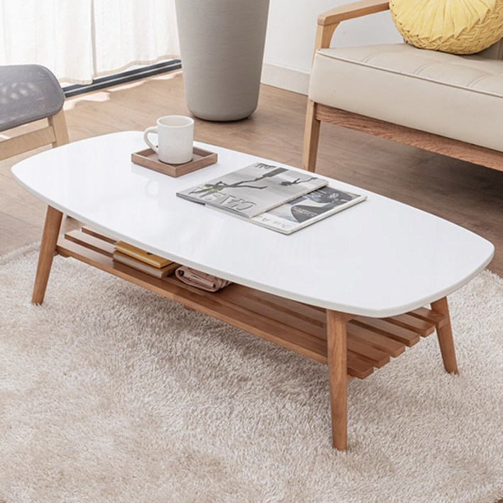 우드공간 원목접이식 선반형 거실테이블 소파테이블, 리빙 선반형테이블1100화이트