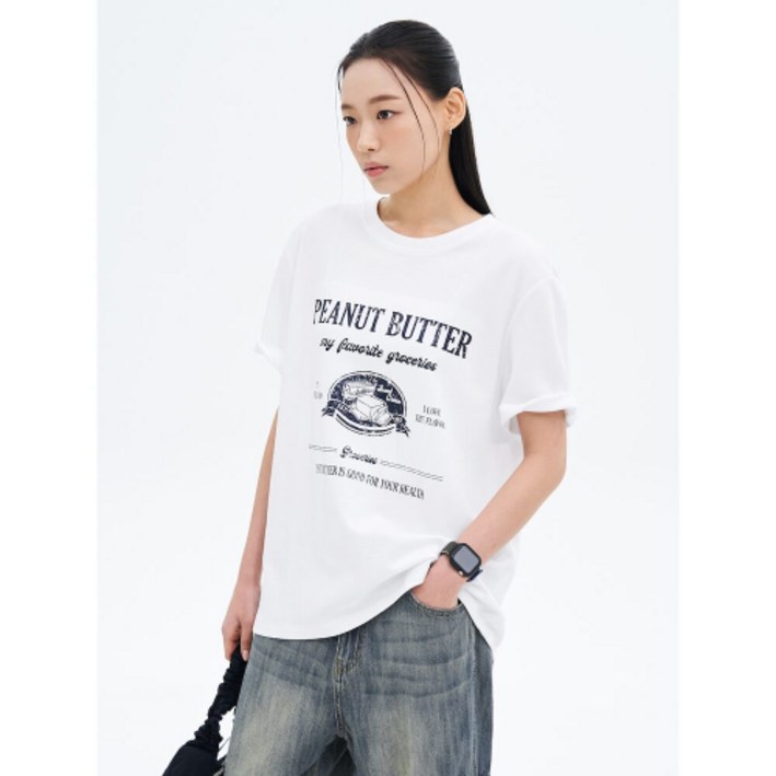 에잇세컨즈 8SECONDS 양면지 레터링 오버핏 티셔츠 화이트 355342LY81 140946