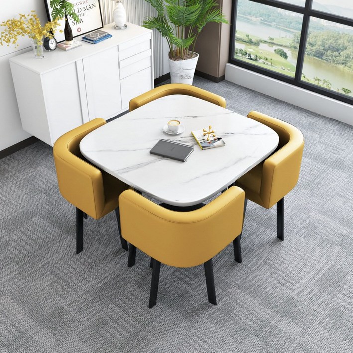 MEETON 감성 인테리어 4인용 티 테이블 세트 원목 의자포함 식탁 원형 카페 둥근모서리