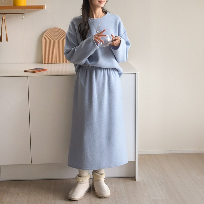 데일리앤 디디 포근한 피치기모 스커트 오버핏 투피스 세트 홈웨어