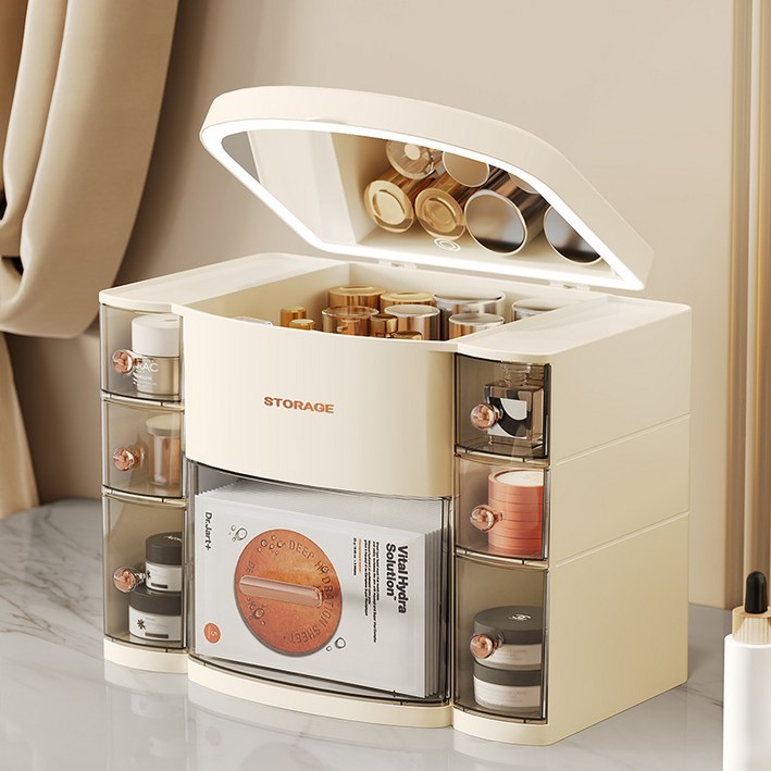 Zebeer 전신거울 화장대 수납함 정리함 대용량 화장품 정리대 수납 케이스, 살구색, 1개