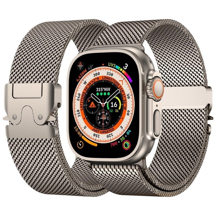 엔인원 애플워치 울트라 밀레니즈 스트랩 스테인리스 메탈 디버클 메시 디자인 시계줄, 티타늄, 1개