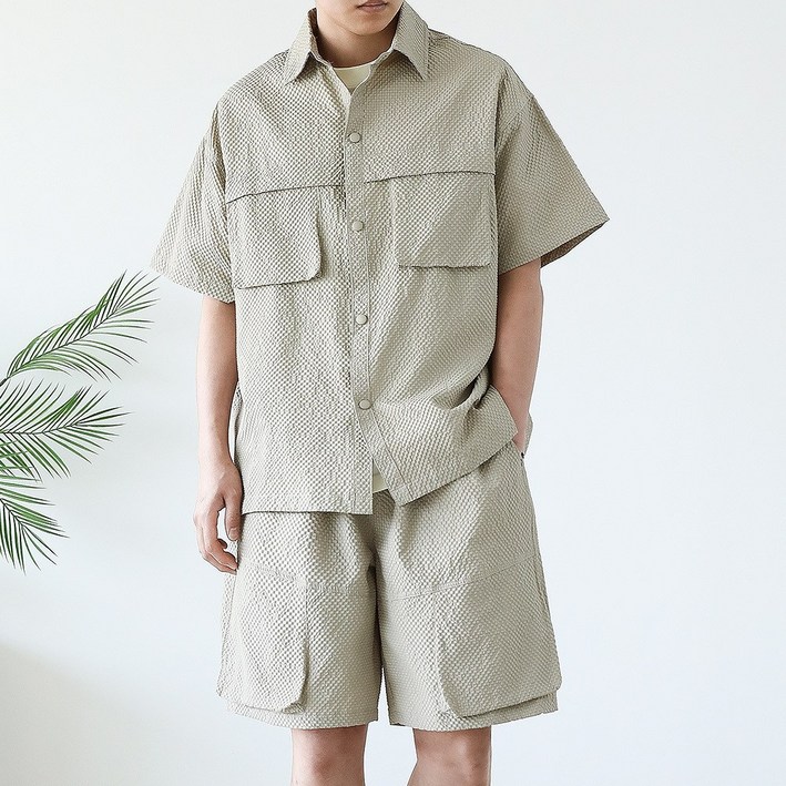 벤티브 남자 오버핏 시어서커 셔츠 5부쇼츠 빅사이즈 셋업