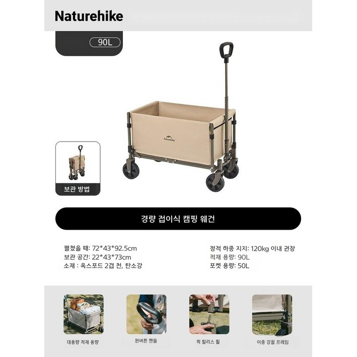 네이쳐하이크 캠핑 웨건 짐수레 접이식 휴대용 차박 트롤리 손수레 캐리어