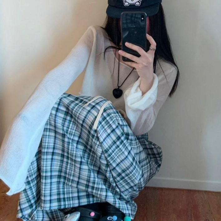 완스몰 제니오 밴딩 체크 롱스커트 sk28448