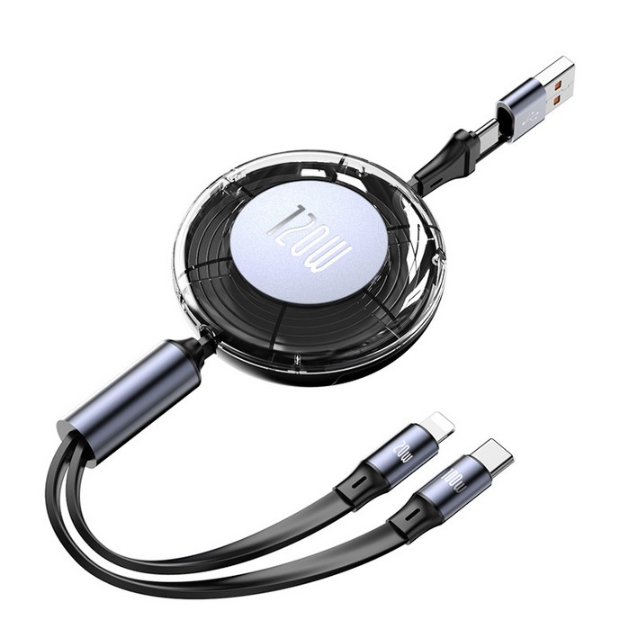 레드에셋 초고속 충전 릴케이블 120W 2in1, 1개, 블랙, 1.2m 레드에셋 초고속 충전 릴케이블 120W 2in1, 1개, 블랙, 1.2m