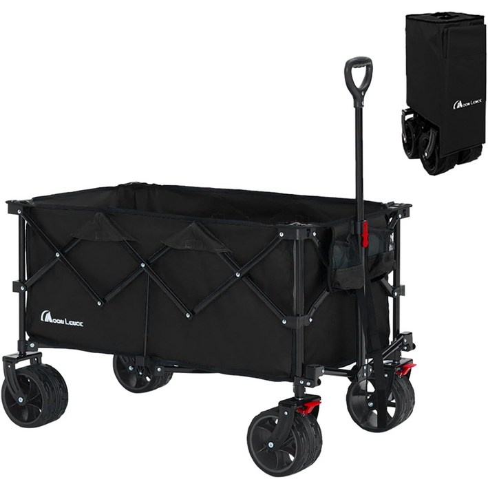 MOON LENCE 아웃도어 캠핑 폴딩 웨건 156L 큰바퀴 브레이크 포함, 블랙, 1개