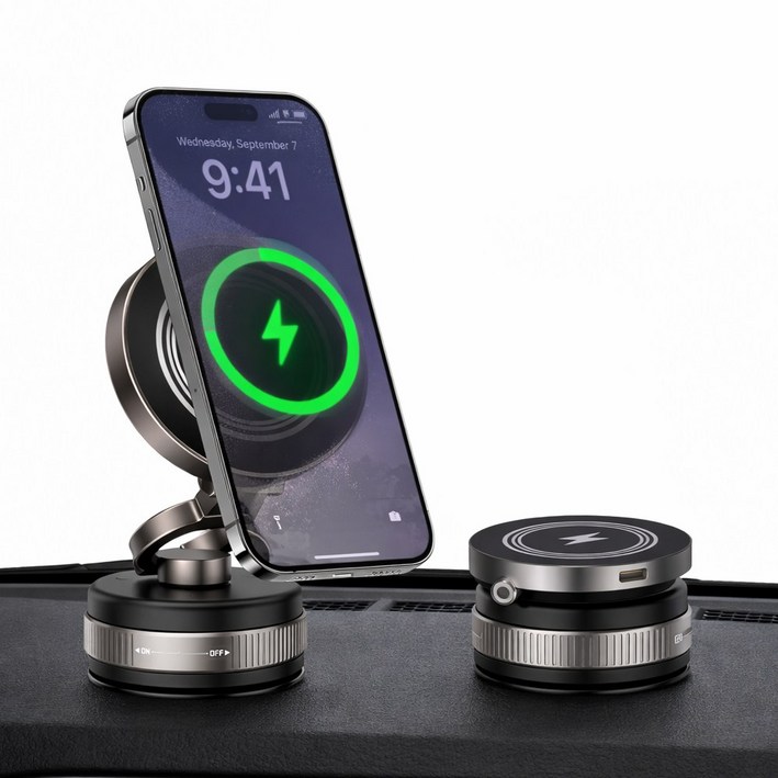 KEXMOO 차량용 진공흡착 맥세이프 무선충전 거치대 15W 고속충전 강력고정