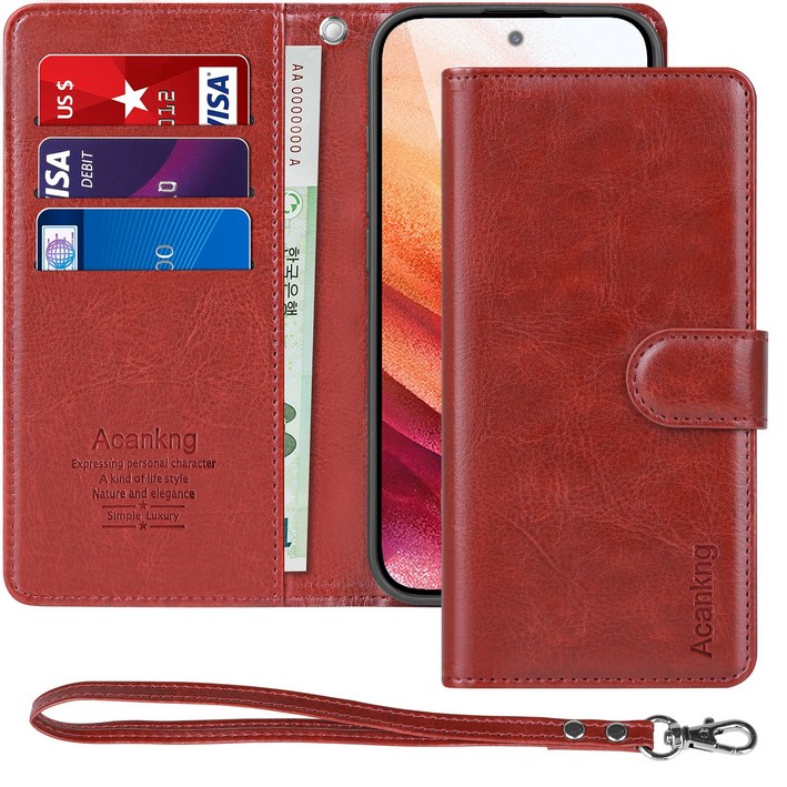 아칸크 삼성 갤럭시 S23 FE 5GSMS711N가죽 다이어리 지갑 케이스 핸드 스트랩 세트