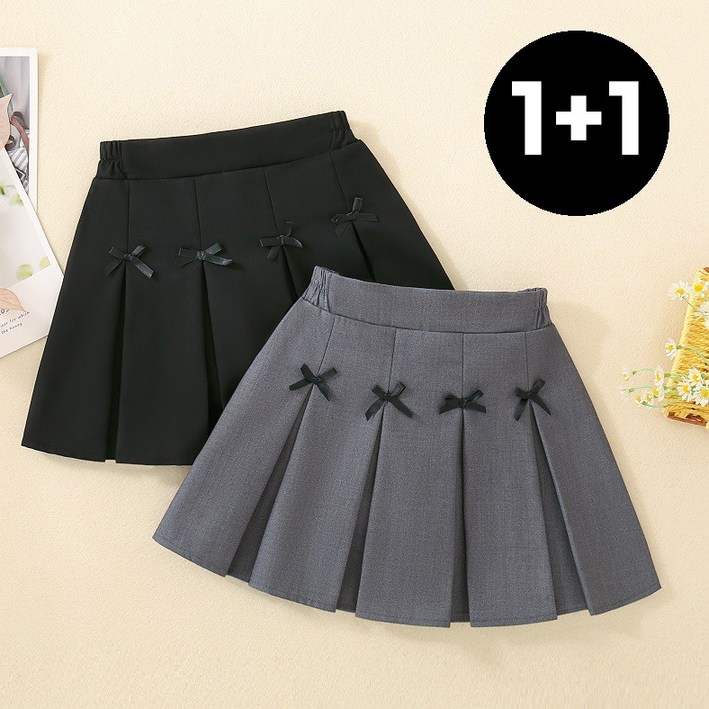 델루비오 여아 주니어 리본 플리츠 스커트 아동 교복스타일 스쿨룩 치마, 2종세트