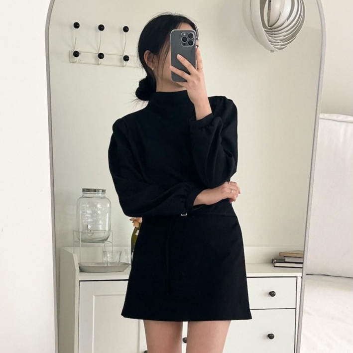 투디 여리핏 퍼프 셔링 기모 폴라 반목 블라우스 하객룩 긴팔블라우스 가을겨울블라우스 국내제작, 3컬러