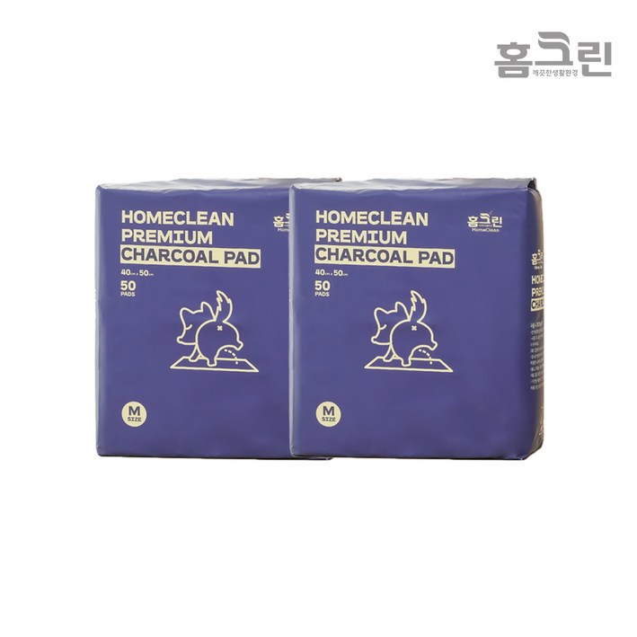 홈크린 강아지 차콜 논슬립 배변패드50매x2팩 총 100매 4050cm 35g 소형, 2팩, 50매