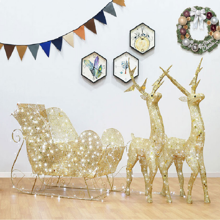 웅장한 루돌프 눈썰매 LED 대형 조형물 (골드) 트리 인테리어 츄리 연말, 1개