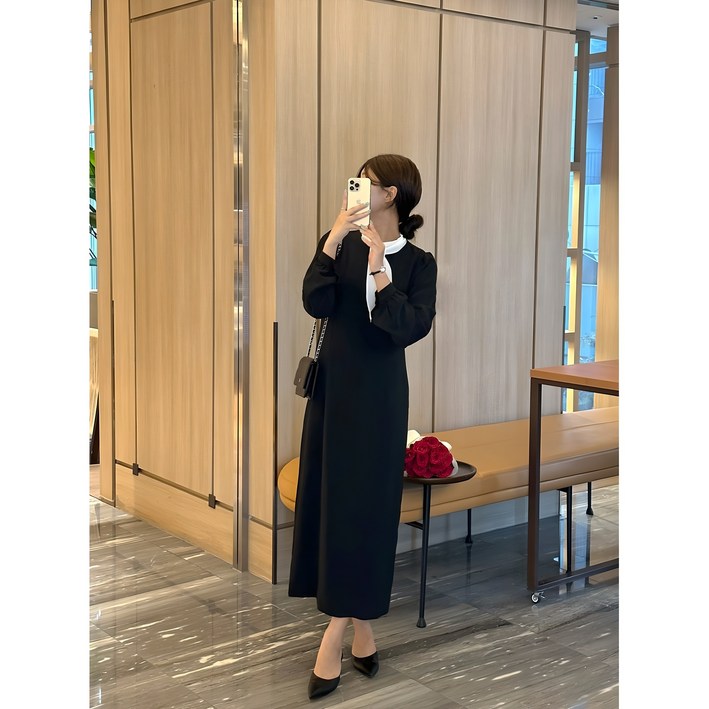 이삼사 타이 가을 쉬폰 롱 원피스 결혼식 하객룩 빅사이즈 4499