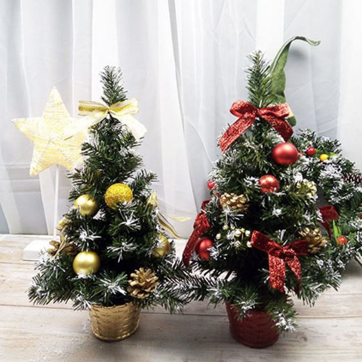 osshop 미니 크리스마스 트리 세트 나무 장식 풀세트 소품 나무 가랜드, 크리스마스트리 40cm - 레드