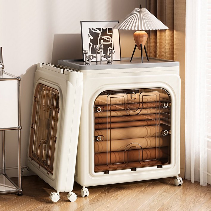 파페피 리빙박스 바퀴형 접이식 대형 수납박스 무설치 130L, 1개, 화이트 사각창