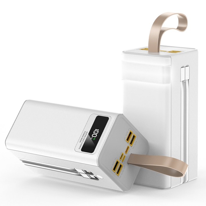 CCAGU대용량 보조배터리 60000mAh 고속충전PD 22.5W 2개 충전선 내장 캠핑용 차박용 여행용 멀티단자, 화이트