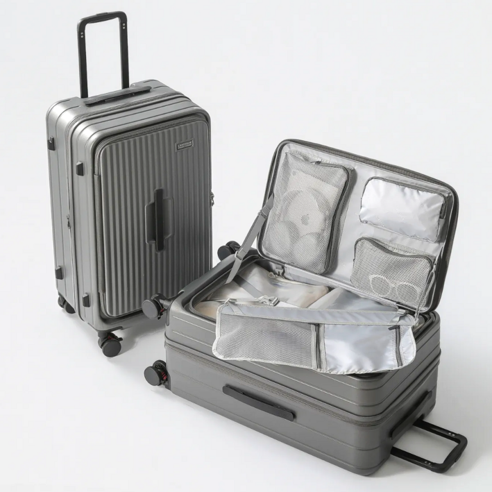 100%pc 전면 개방형 캐리어 확장형 대용량 캐리어 대형 여행 트렁크 가방 tsa락