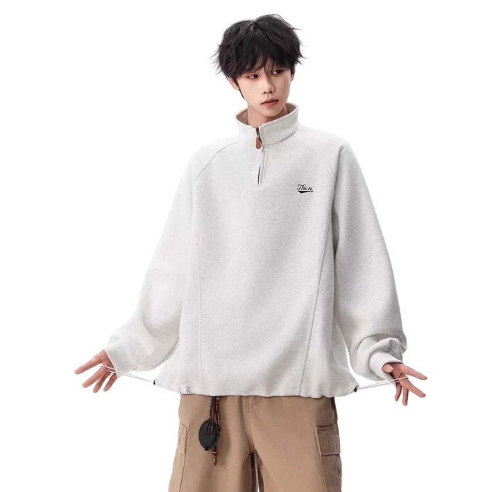 YioYcc 남자 맨투맨 루즈핏 맨투맨 반집업 폴라 캐주얼