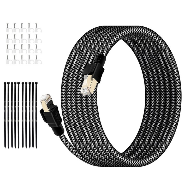 HUO JI CAT8 40Gbps 초고속 게이밍 랜케이블 인터넷 랜선, 검정색, 1개, 20m