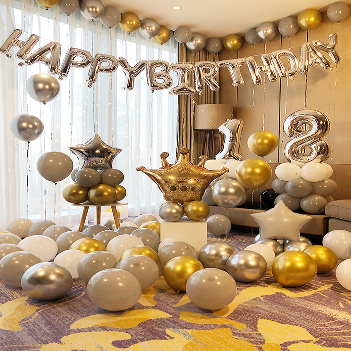 파티샵 생일 파티 풍선 세트 (손펌프포함,숫자풍선 미포함), .골드