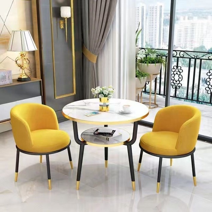 남쪽나무 4인 식탁 원형 테이블 의자 세트 카페 휴게실 휴게실, 10-황색