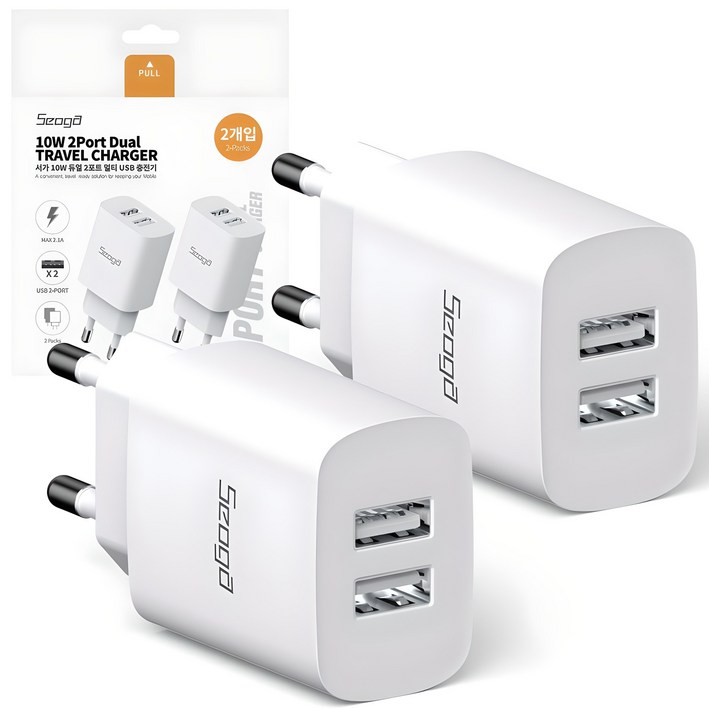 서가 USB 충전기 어댑터 10W 듀얼 2포트 멀티, 화이트, 2개, 화이트, 2개