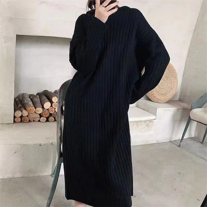 시연 가을 겨울 루즈 후드 니트 롱원피스 긴팔