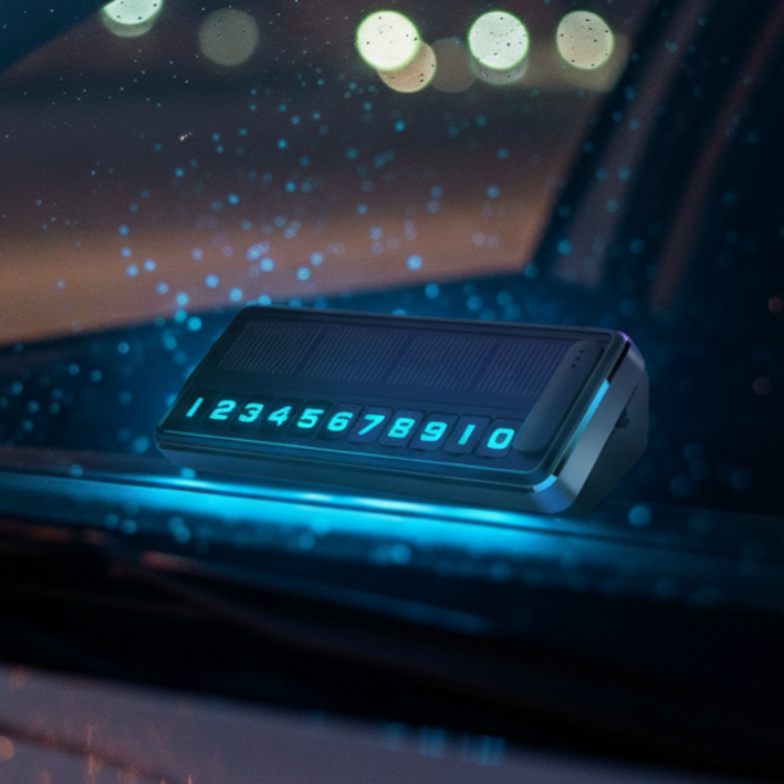 라인하임 LED 차량용 주차번호판 태양광 충전 전화번호판 알림판, 1개, 블랙