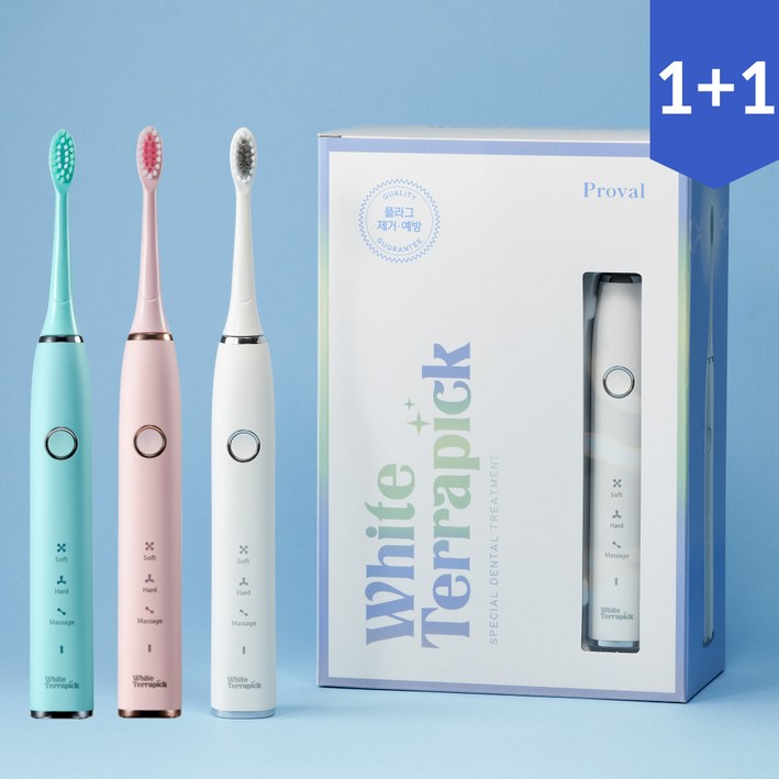 치과약국판매 프로벨 음파전동칫솔 저자극 1년무상AS 칫솔모2개포함, 화이트테라픽 음파칫솔, 핑크민트, 2개