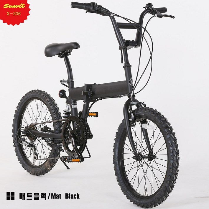 SUWIT X-206 일본자전거 접이식 국내배송 경량,로드,서스펜션 20인치 6단 변속 산악 출퇴근 입문용 산책 미니벨로 자전거, 블래BLACK, 1개