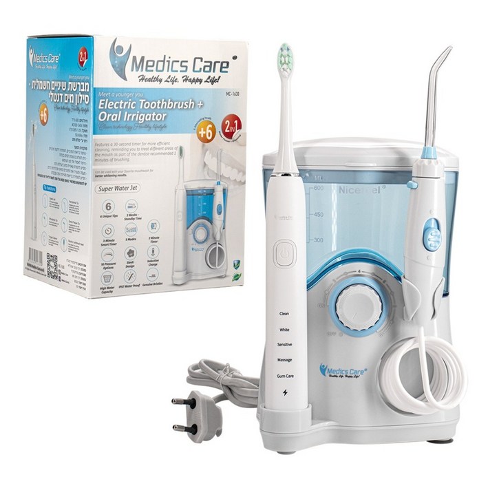 가정용 2-in-1 전동칫솔 & 600ml 대형 물탱크 프로페셔널 구강세정기- 잇몸에 부드럽고, 충전식 배터리 - 여행 & 가정용에 완벽, 최고의 선물 - 치과 세정 장치