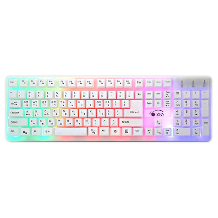 ZIO GLight 레인보우 LED 유선 일반형 키보드, 화이트