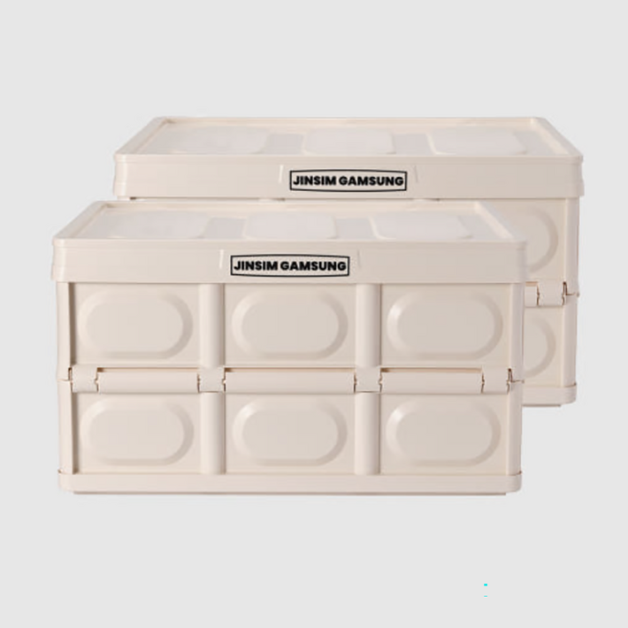 진심감성 다용도 수납 캠핑 폴딩박스, 크림베이지, 30L, 2개