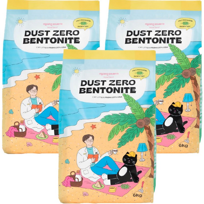 냥쌤 더스트제로 벤토나이트 고양이 모래 피톤치드, 6kg, 3개 5150488846