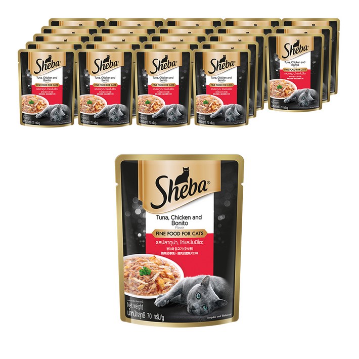 쉬바 고양이 주식 파우치 참치와 닭고기, 70g, 24개 쉬바 고양이 주식 파우치 참치와 닭고기, 70g, 24개