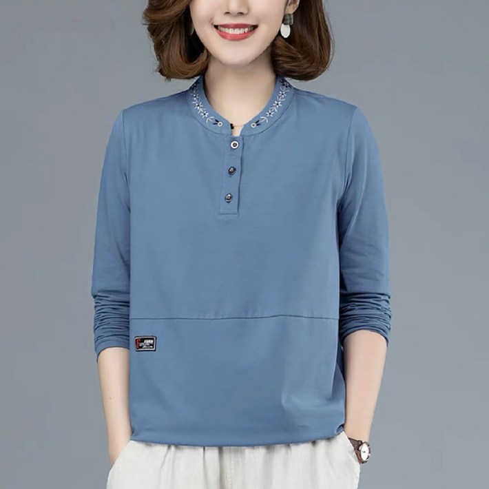 마켓에이 여성용 중년 마켓에이 여성용 헨리넥 편안한 티셔츠