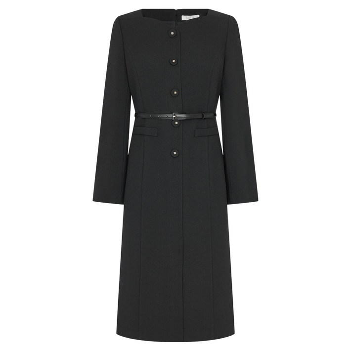 라인어디션 하트넥 벨티드 미디 원피스