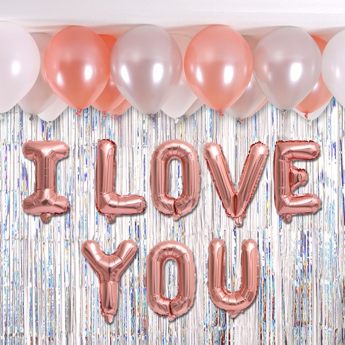 파티짱 I LOVE YOU 풍선 커튼, 로즈골드실버, 20세트