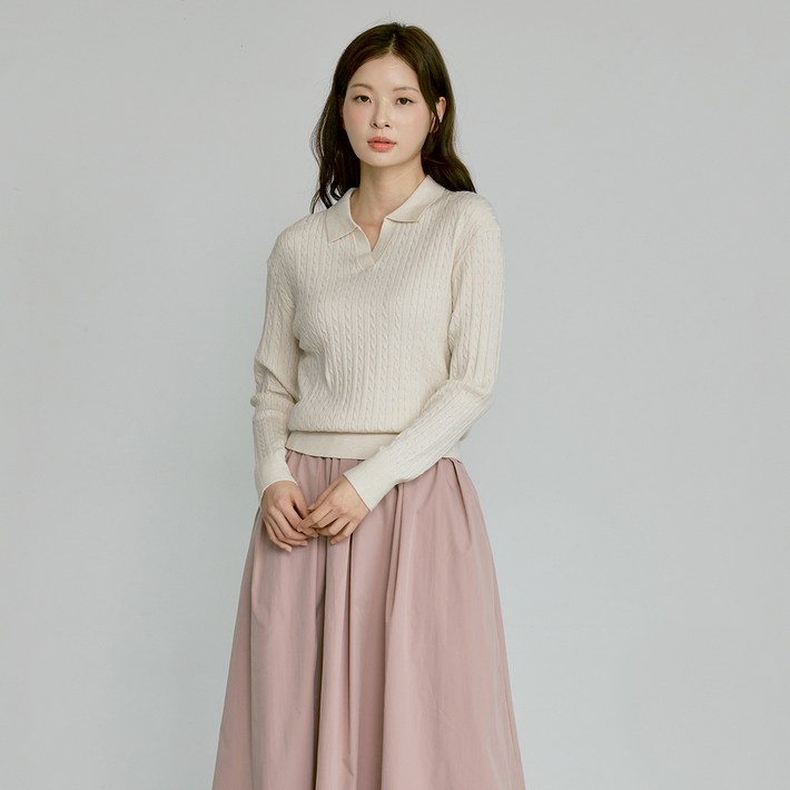 210에디트 여성용 블렌드 케이블 슬릿넥 니트 ZF4SW515