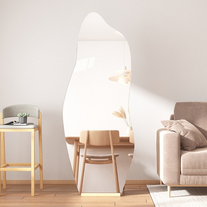 인뮤즈 비정형 웨이브 전신거울  우드받침대 세트, 혼합색상