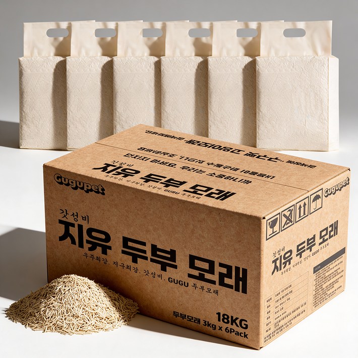구구펫 극세입자 고양이 두부 모래, 3kg, 6개, 무향