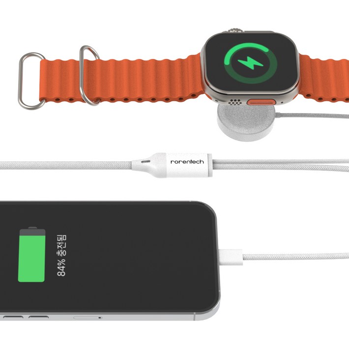 로랜텍 백돌 2IN1 무선 애플워치 충전기 60W C to C 고속 충전 케이블