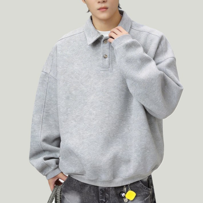 Tobee 봄가을 남성 오버핏 카라 맨투맨 티셔츠 루즈핏 순색 베이직 상의 데일리룩 캠퍼스룩 학생룩