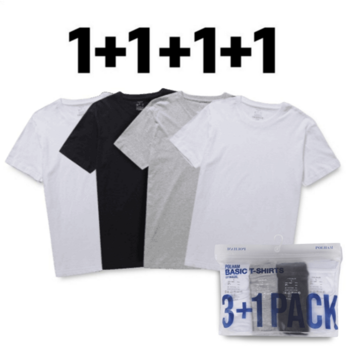 백화점 매장판  판매자 슈렉shoerek  판매자 주의해서 주문 폴햄 기본 티셔츠 세트 31 남자 여자 남여공용 무지 이너 라운드 반소매 반팔 티셔츠 4PCS 1세트